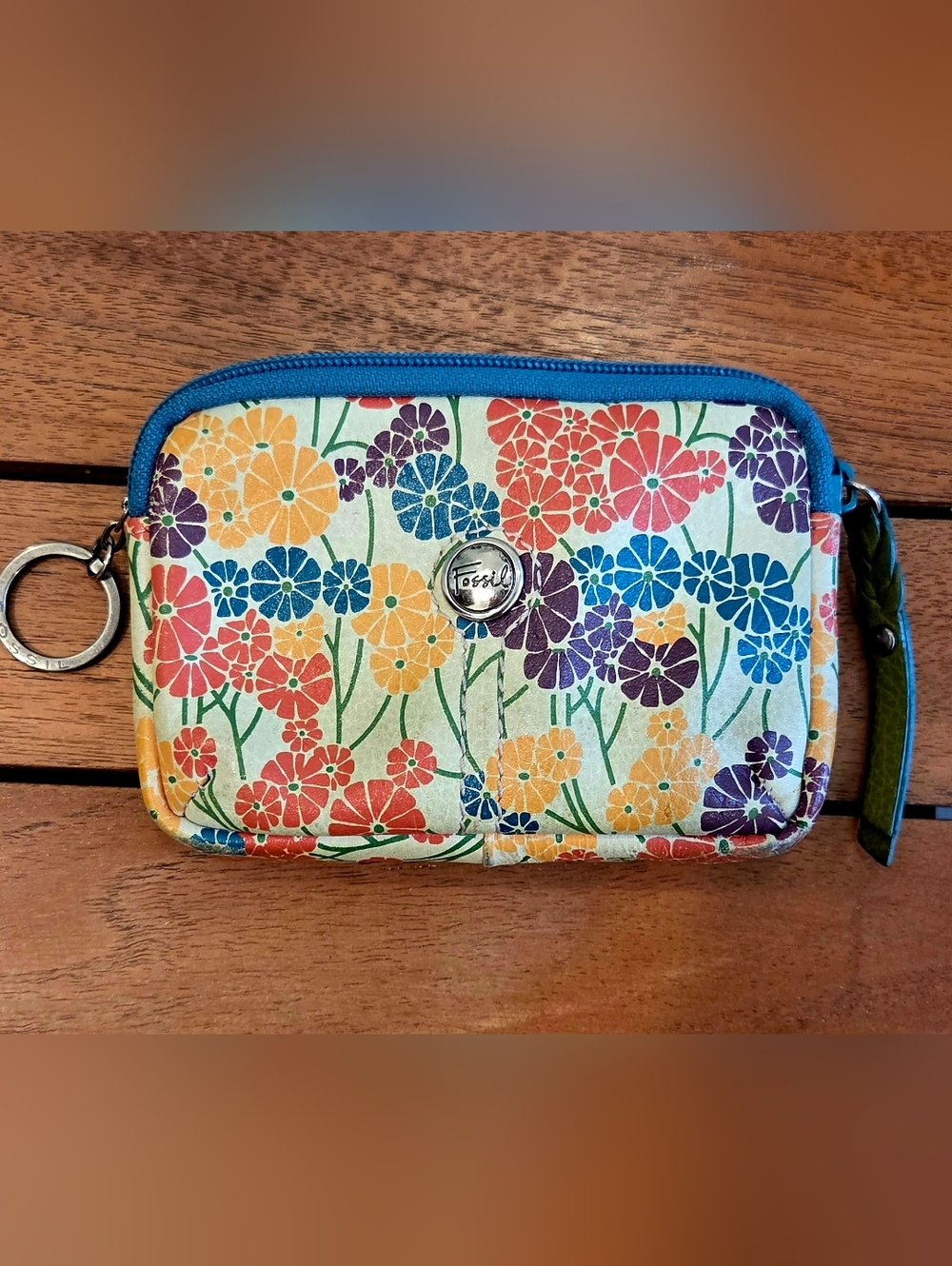 Fossil Floral Zip Pouch With Keyring - Multicolor